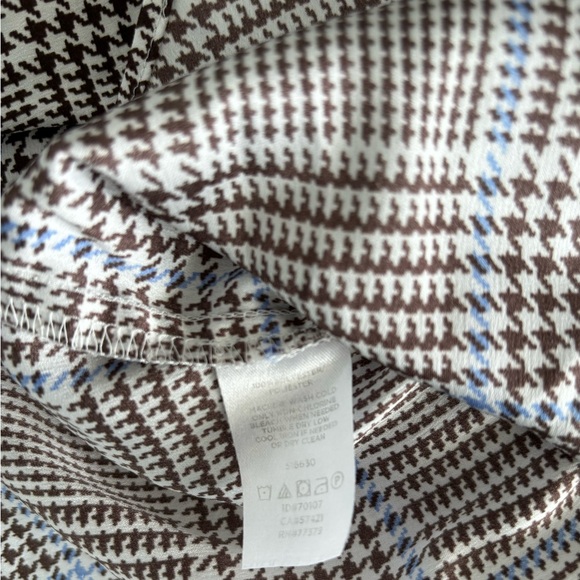 Ann Taylor Brown Blue Houndstooth Print Long Sleeve Button Up Top Large Petite - Picture 11 of 11